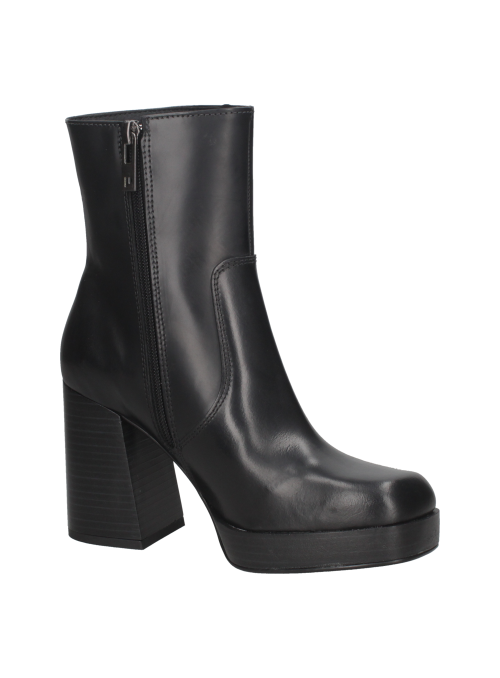 Botín negro de cuero para mujer con diseño sofisticado y acabado brillante, ideal para looks casuales y elegantes.