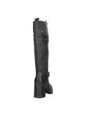 Bota casual de cuero negro para mujer, con correas ajustables y hebillas modernas que añaden un toque estilizado.