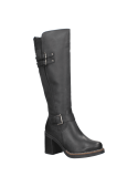 Bota negra de cuero para mujer, casual y elegante, ideal para invierno y ocasiones formales.