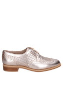 Calzado de cuero dorado metálico tipo oxford, perfecto para ocasiones semiformales.