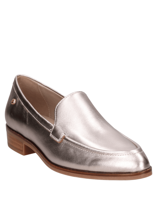Zapato de cuero plateado para mujer, diseño clásico y chic, ideal para uso diario.