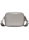 Bandolera compacta gris con acabado graneado, combina con jeans o vestidos casuales.
