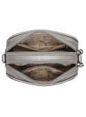 Bandolera gris casual de mujer en PU graneado con correa ajustable en tonos gris y negro.