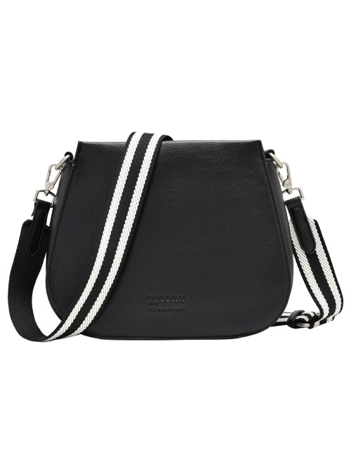 Bandolera negra minimalista, ideal para uso diario y salidas.