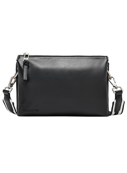 Bandolera negra de PU, correa ajustable, herrajes metálicos chic, perfecta para looks casuales y formales.