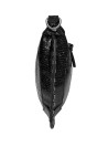 Bandolera negra de PU con textura de reptil y tachas metálicas, estilo casual y audaz para mujer.