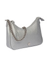 Tote bag femenino gris, acabado metálico, tendencia urbana chic, versátil para cualquier ocasión.