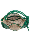 Tote bag verde vibrante para mujer, diseño minimalista con textura elegante y detalles dorados.