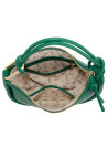 Tote bag verde vibrante para mujer, diseño minimalista con textura elegante y detalles dorados.
