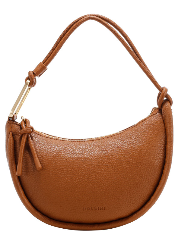 Cartera camel con material tipo PU graneado, perfecta para un look elegante discreto.