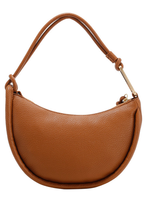 Cartera camel con material tipo PU graneado, perfecta para un look elegante discreto.