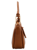 Tote bag marrón claro con dos bolsillos, uno con cierre, práctico y elegante.