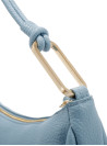 Cartera celeste casual de mujer, material PU graneado con textura rugosa y detalles de nudos.