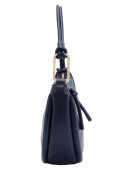 Cartera azul minimalista con bolsillos funcionales, ideal para un look depurado.
