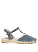 Zapato casual de cuero gamuzado azul grisáceo con acabado suave y suela de yute.