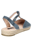 "Alpargata boho-chic de mujer en cuero gamuzado azul grisáceo con corte en ""T"". "