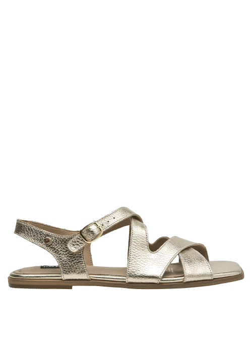 Elegante sandalia dorada de cuero para mujer, combina lujo y comodidad en un diseño chic.