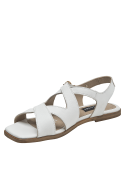 Sandalia minimalista de cuero blanco con textura suave y diseño chic para mujer.