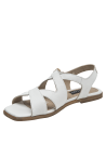 Sandalia minimalista de cuero blanco con textura suave y diseño chic para mujer.
