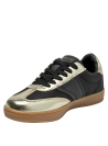 calzado femenino negro con acentos dorados metálicos, ideal para looks casuales y urbanos