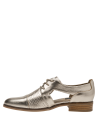 Calzado oxford dorado para mujer, cuero metálico con textura perforada, ideal para ocasiones casuales.
