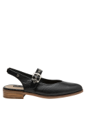 Zapato de mujer en cuero negro estilo slingback, sofisticado y versátil para eventos diurnos.