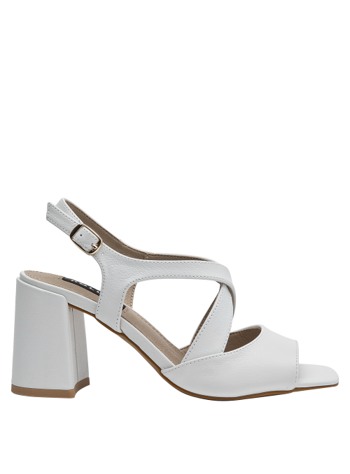 Elegante sandalia blanca de cuero para mujer, perfecta para un look pulido y altura estable.