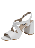 Sandalia blanca de cuero con tacón bloque de 8 cm para mujer, diseño minimalista y punta abierta.