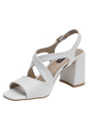 Sandalia blanca de cuero con tacón bloque de 8 cm para mujer, diseño minimalista y punta abierta.
