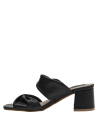 Sandalia de cuero negro, diseño sobrio y versátil, recomendada para combinar con jeans o vestidos.