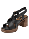 Sandalia negra de cuero con taco bloque de 8 cm y diseño de punta abierta para mujer.