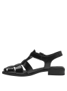 Elegante sandalia de cuero negro con forro de microfibra, perfecta para looks cotidianos e informales.