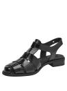 Sandalia de cuero negro para mujer con punta redonda y taco bloque de 3 cm, ideal para estilo casual.