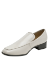 Mocasín beige de cuero para mujer con punta redonda y taco bloque de 3 cm.