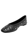 Ballerina de cuero negro para mujer con punta cuadrada y taco plano, ideal para un look casual y versátil.