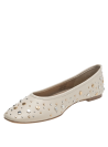 Ballerina de cuero beige para mujer con punta cuadrada y taco plano.