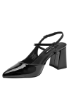 Zapato de charol negro para mujer con diseño de punta puntiaguda y taco bloque de 7,5 cm.