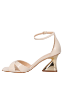 Sandalia de fiesta beige en cuero, taco de 8 cm y estilo sofisticado.