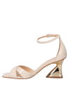 Sandalia de fiesta beige en cuero, taco de 8 cm y estilo sofisticado.