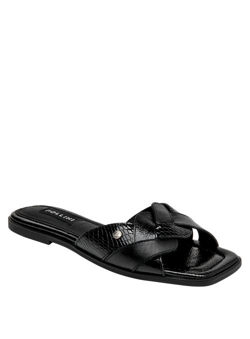 Zapato de cuero negro para mujer, con forro de microfibra y detalles depurados.