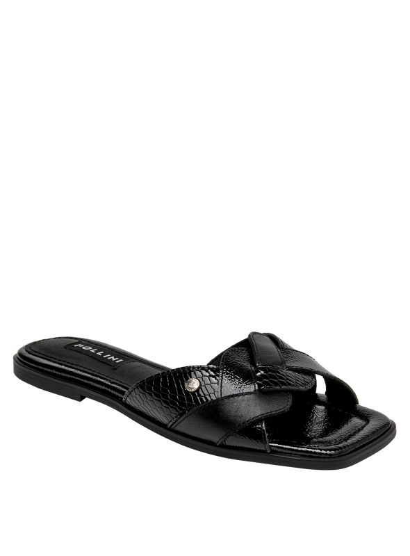 Zapato de cuero negro para mujer, con forro de microfibra y detalles depurados.
