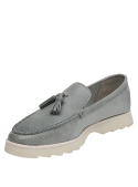 Mocasín celeste de cuero para mujer, forro de pigskin suave, básico pulcro para media estación.
