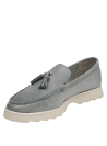 Mocasín celeste de cuero para mujer, forro de pigskin suave, básico pulcro para media estación.