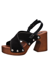 Sandalia de cuero negro para mujer con punta abierta y taco bloque de 9 cm.