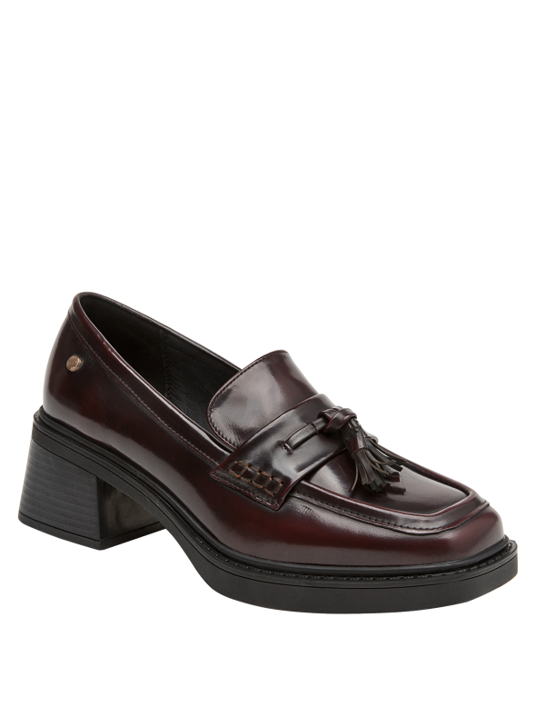 zapato burdeos mujer cuero casual, diseño de punta cuadrada