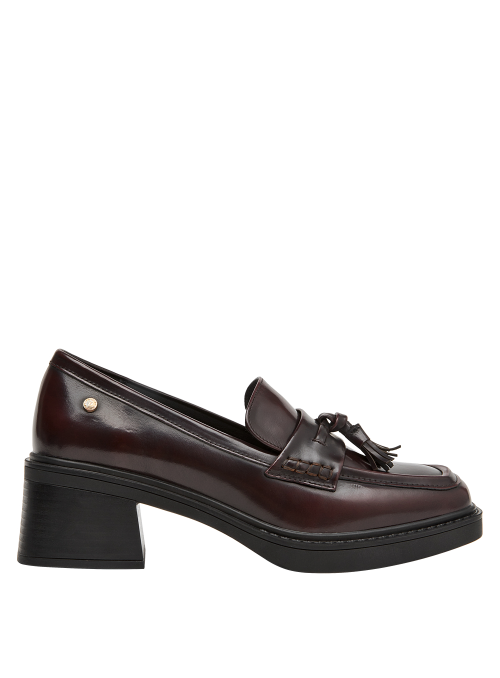 zapato burdeos mujer cuero casual, diseño de punta cuadrada