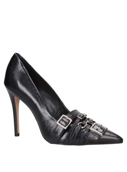 zapatos de tacón aguja negros para mujer, taco de 11 cm, cuero, recomendados para ocasiones especiales.