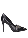 zapatos de tacón aguja negros para mujer, con detalles de hebillas, cuero, estilo elegante y vanguardista.