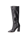 Botas elegantes negras de cuero, diseño vanguardista, combinables con vestidos ajustados y faldas midi.