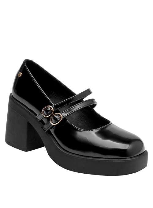 Zapatos de charol negros para mujer con punta cuadrada, recomendados para eventos chic y casuales.
